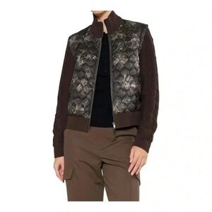 Curent air black floral long sleeve  woven combo jacket in brown.